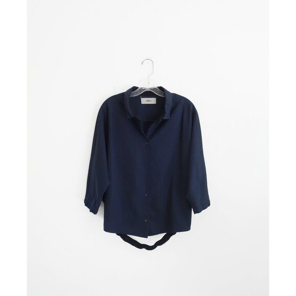 Humanoid Tops - Humanoid Dark Navy Blue Cotton Wool 3/4 Sleeve Button Down Shirt sz Medium